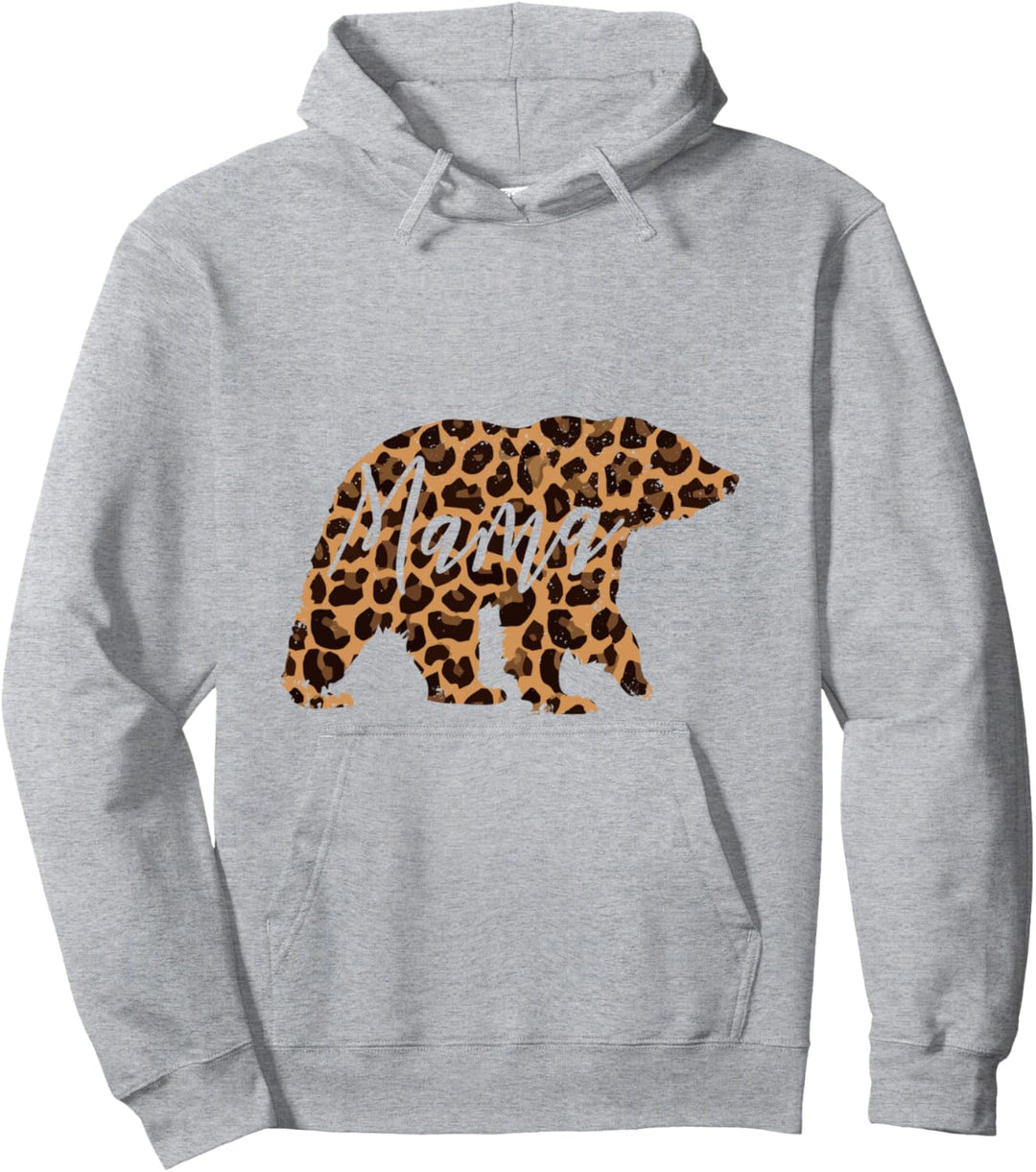 Mother's Day, Leopard Print Bear Design for Woman, Mama Bear Pullover Hoodie