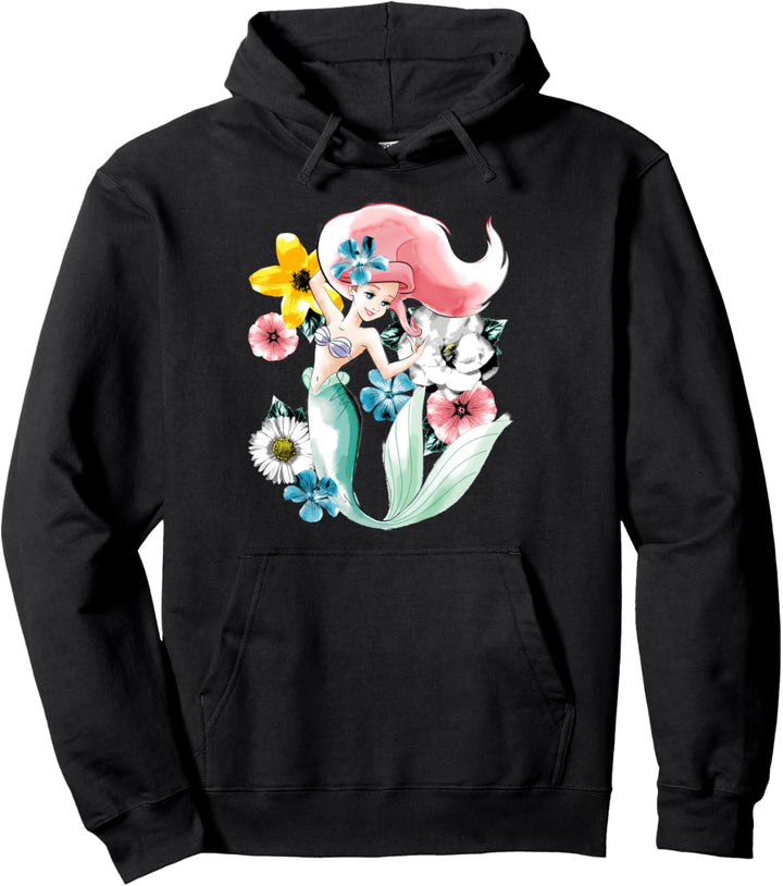 Disney The Little Mermaid Ariel Floral Watercolor Portrait Pullover Hoodie