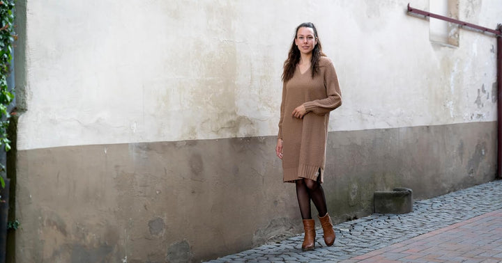 KNIT FACTORY - Robin Strickkleid - Cappuccino - 40/42 40-42 Cappuccino, 40-42 Cappuccino
