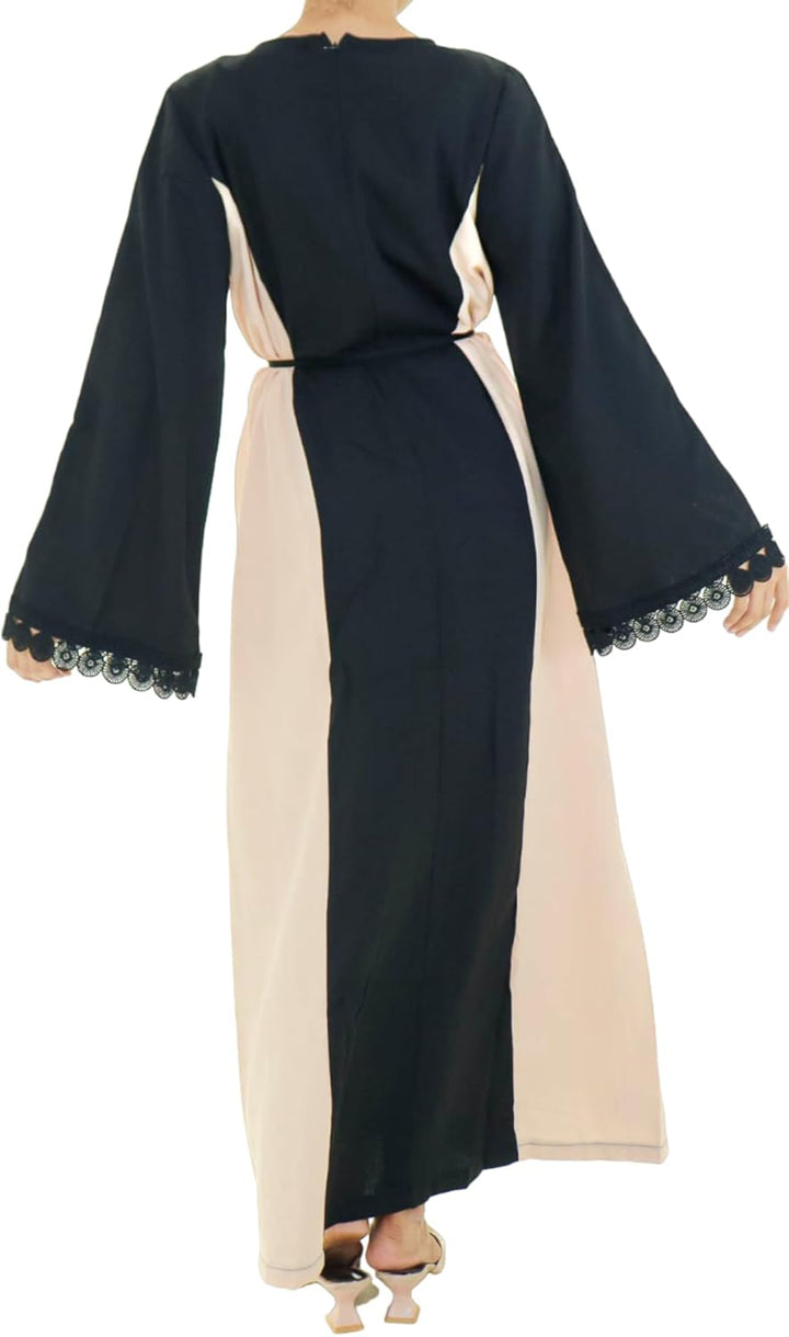 Musuly Djellaba für Damen 34 Beige und Schwarz, 34 Beige und Schwarz