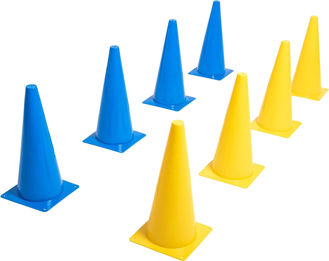 8LevelUp Pylonen 8er Set - 38 cm Hütchen (4 gelbe und 4 Blaue Kegel) - flexibel, sicher und robust f