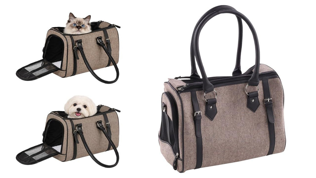 Hundetasche - Tragetasche Tatjana Braun – 37x24x31cm – Textil – Abnehmbarer Boden – Belüftungsnetz –