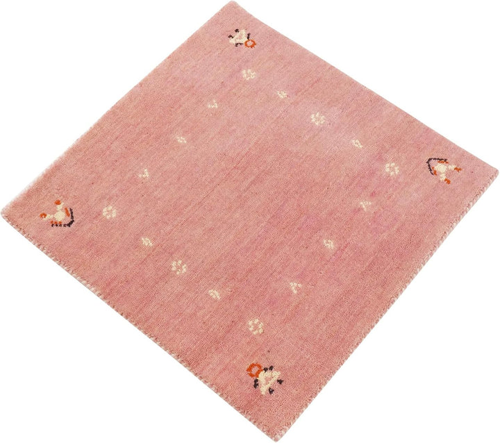 RUG PRINCE Wollteppich Gabbeh Muti 60x60 Handgewebt Quadratisch Rosa Einfarbig Handarbeit 60x60 cm R