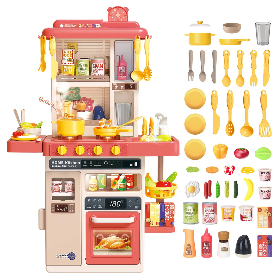 deAO Kinderküche “My Little Chef“ mit Sounds und Licht, Dampf, 50PCS kinderküche zubehör enthalt Ges