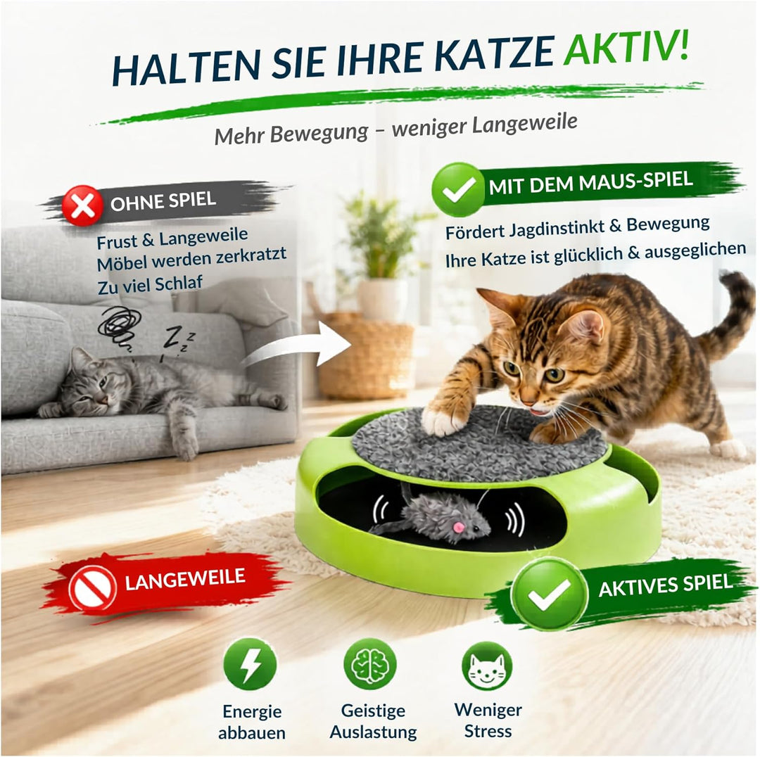 Interaktives Katzenspielzeug mit Maus – Beschäftigungsspielzeug für Wohnungskatzen – Jagdspielzeug m