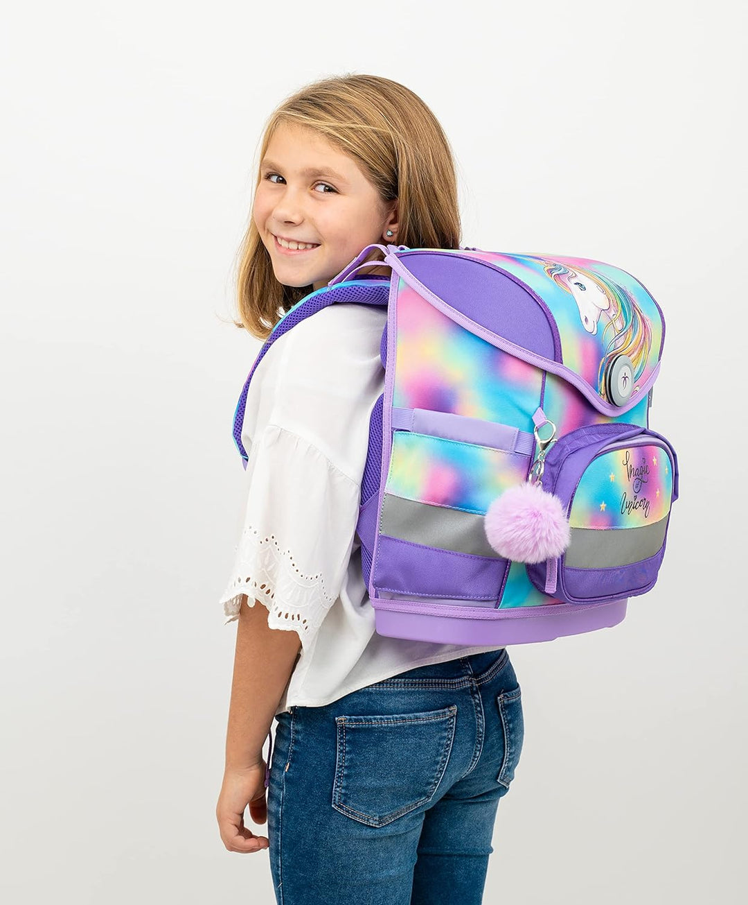 Belmil ergonomischer Schulranzen Set 4 -teilig für Mädchen 1-4 Klasse Grundschule/Brustgurt/Magnetve
