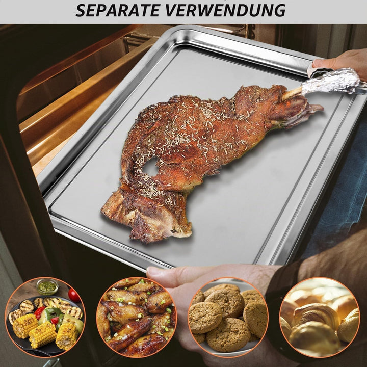 Bhina BBQ Grillkorb, Edelstahl Grillkorb mit Griff und Unterschale, Backform Set Korb, Crisper Korb,