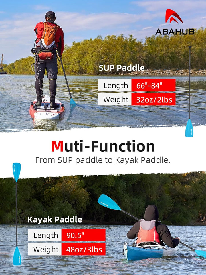 Abahub 2 in 1 Sup Kajak Paddel Aluminium Einstellbares Stand Up Paddle für Paddleboard, Aluminiumleg