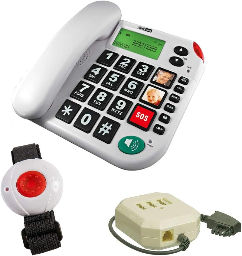 MaxCom KX481SOS: Hausnotruf Telefon mit Notrufarmband; schnurgebundenes Festnetztelefon mit Notrufkn