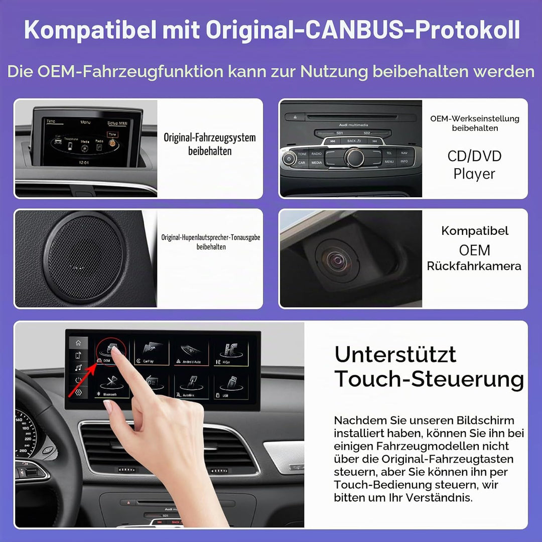 Road Top 12,3 Zoll Ultraschmaler Autoradio CarPlay für Audi Q3 (2013-2018) | Linux HD Touchscreen, W