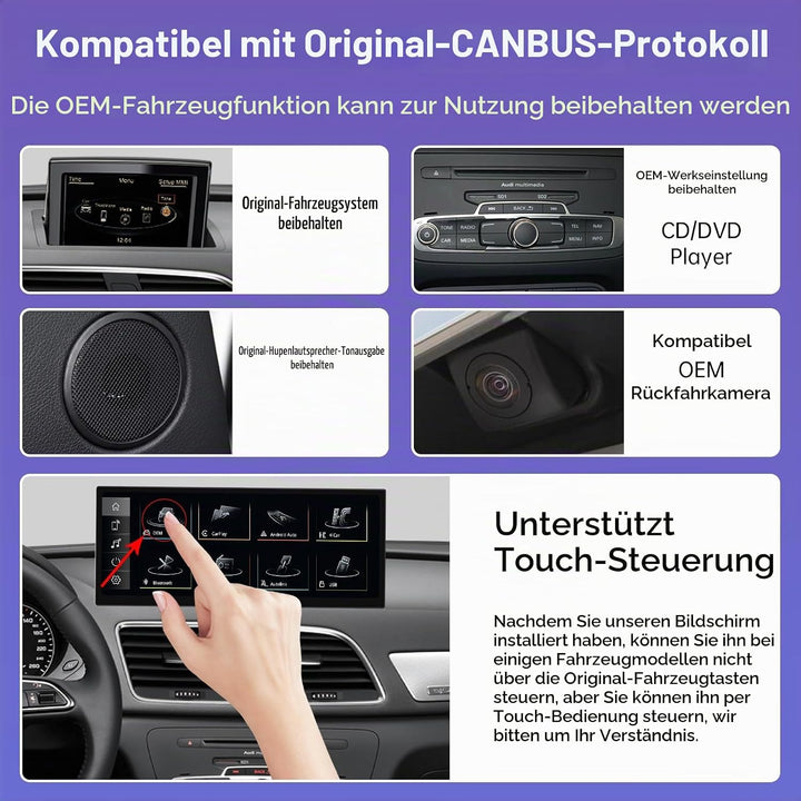 Road Top 12,3 Zoll Ultraschmaler Autoradio CarPlay für Audi Q3 (2013-2018) | Linux HD Touchscreen, W