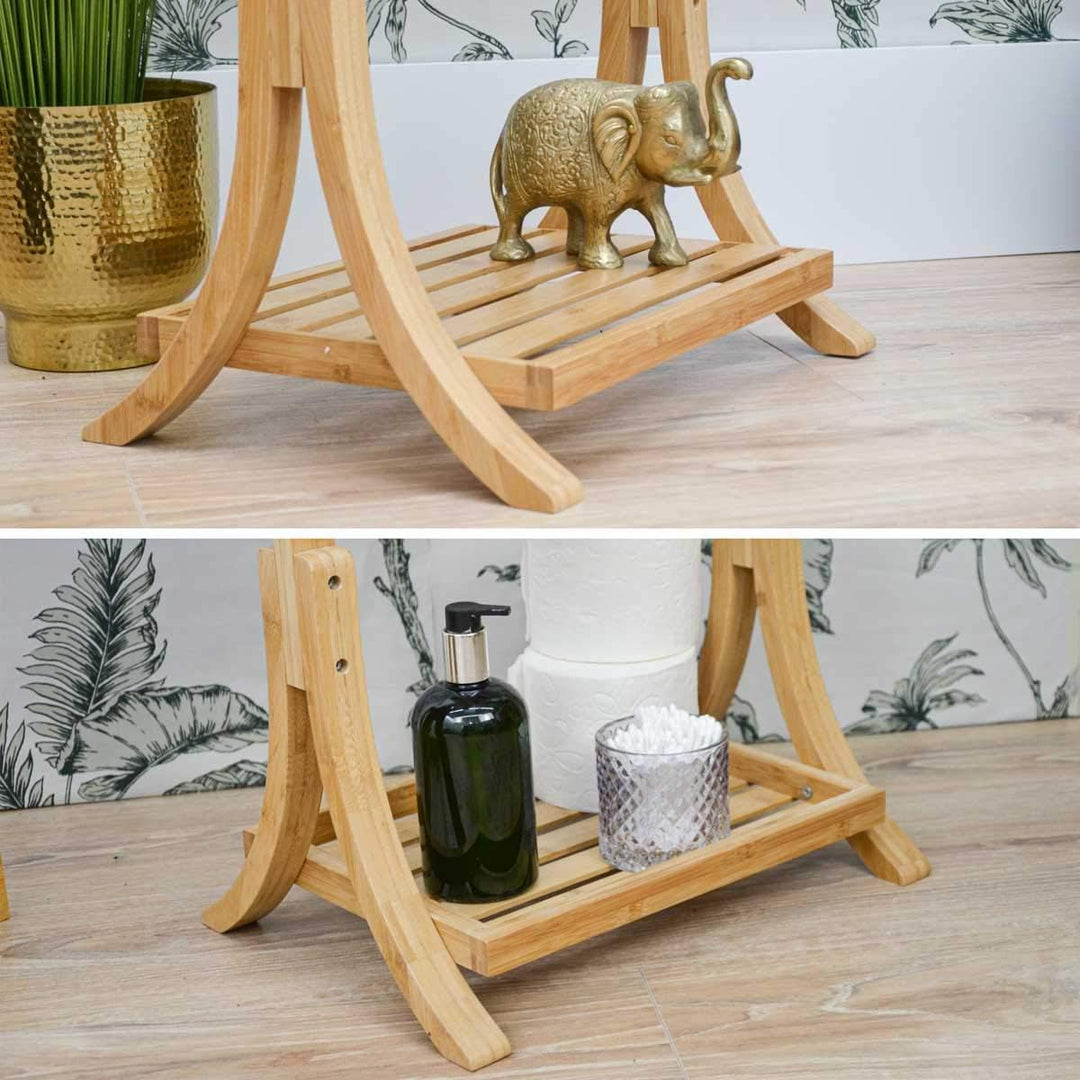 DuneDesign Nachhaltiger Bambus Handtuchständer - 40x30x102 Kleiderständer Bad Handtuchhalter Holz