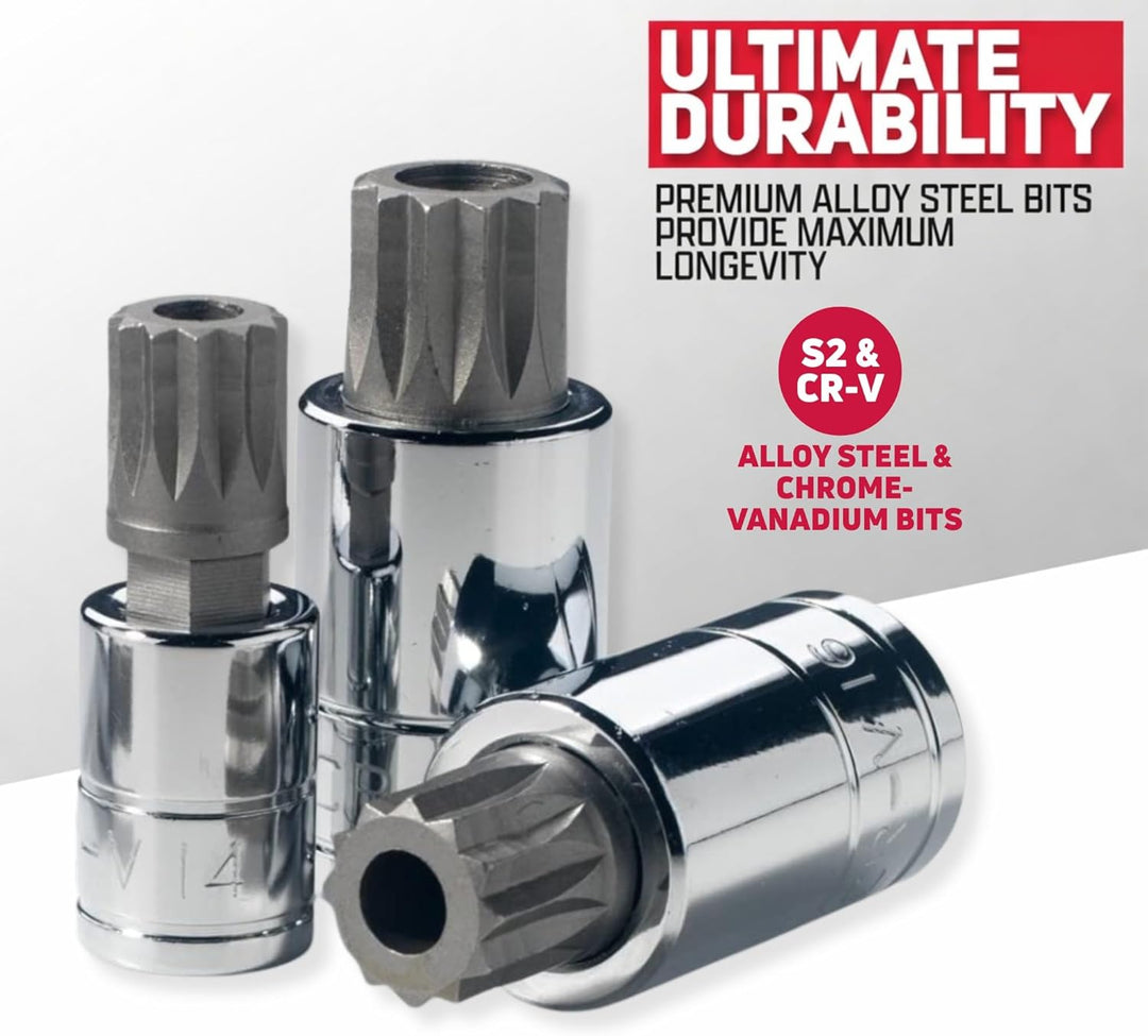 Neiko® 10056 A XZN dreifache quadratisch Bit Stecknuss Vielzahn Set, S2-Stahl | 10-teilig