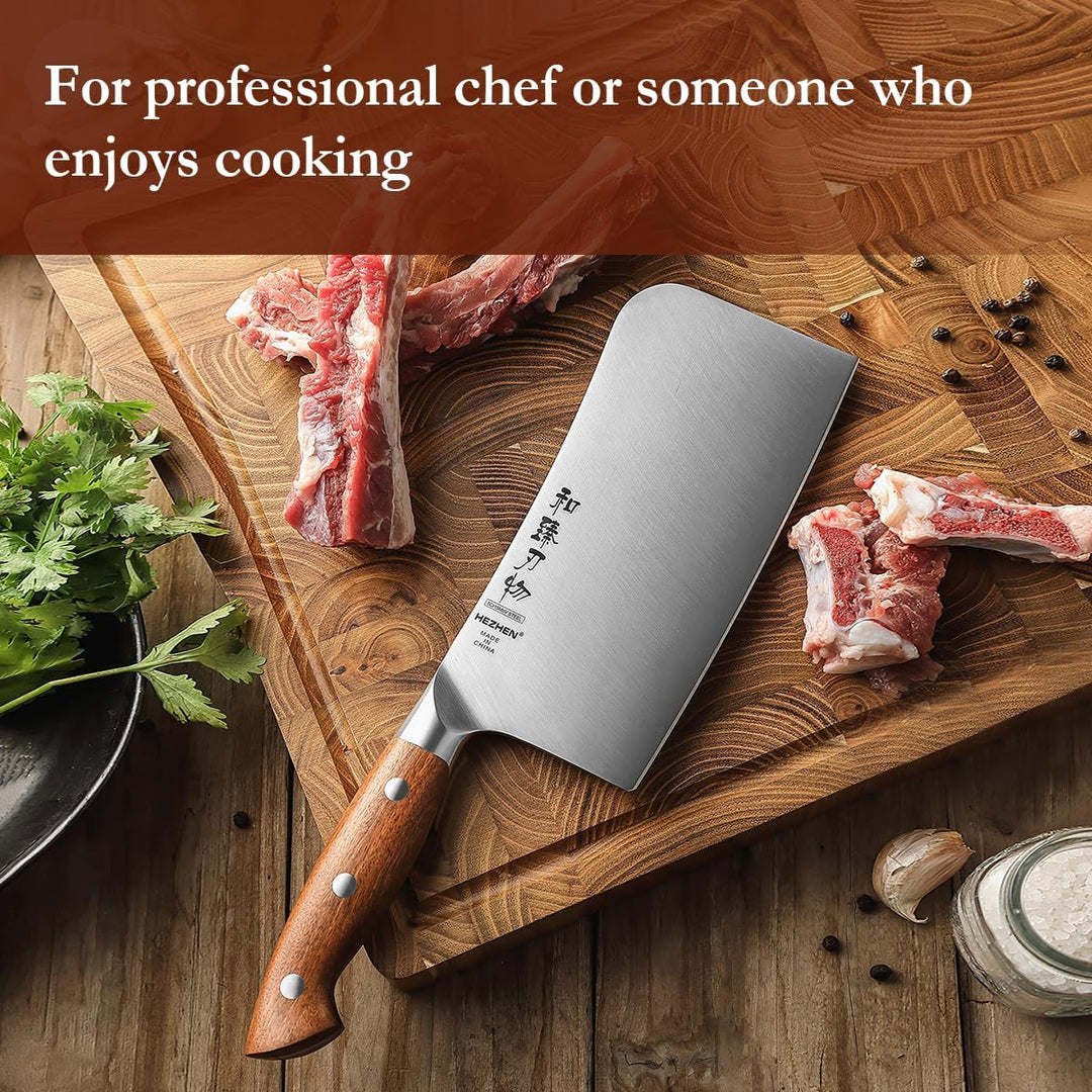 HEZHEN Hackmesser Chinesisches Kochmesser, Fleischermesser Asiatischer Art, Scharfes Küchenmesser Me