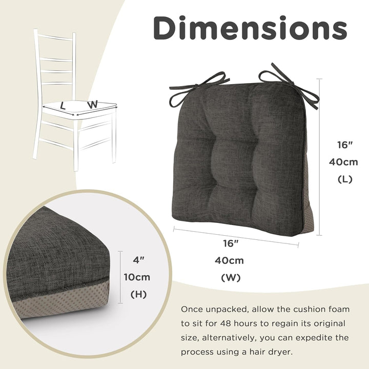 AddGrace 2er Set Sitzkissen 40 x 40cm Weiche Stuhlkissen mit 10cm Dunkelgrau 2 Dunkelgrau, 2 Dunkelg