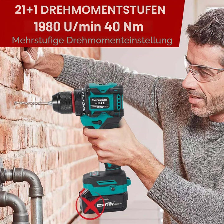 40 Nm Akku-Bohrschrauber für Makita 18 V Akku, 10MM Schnellspannbohrfutter, 21+1 Drehmomenteinstellu