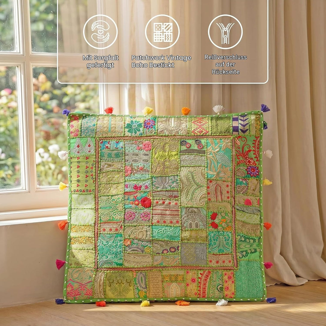 THE ART BOX 88 x 88 x 12 cm, Vintage-Patchwork, grosses Outdoor-Kissen, grosses Hundebett, Gartendek