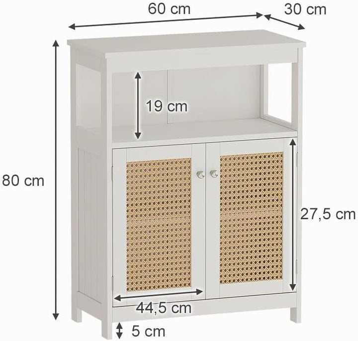 Vicco Midischrank Rosario, Weiss, 60 x 80 cm mit Türen und offenem Fach Sideboard, Sideboard