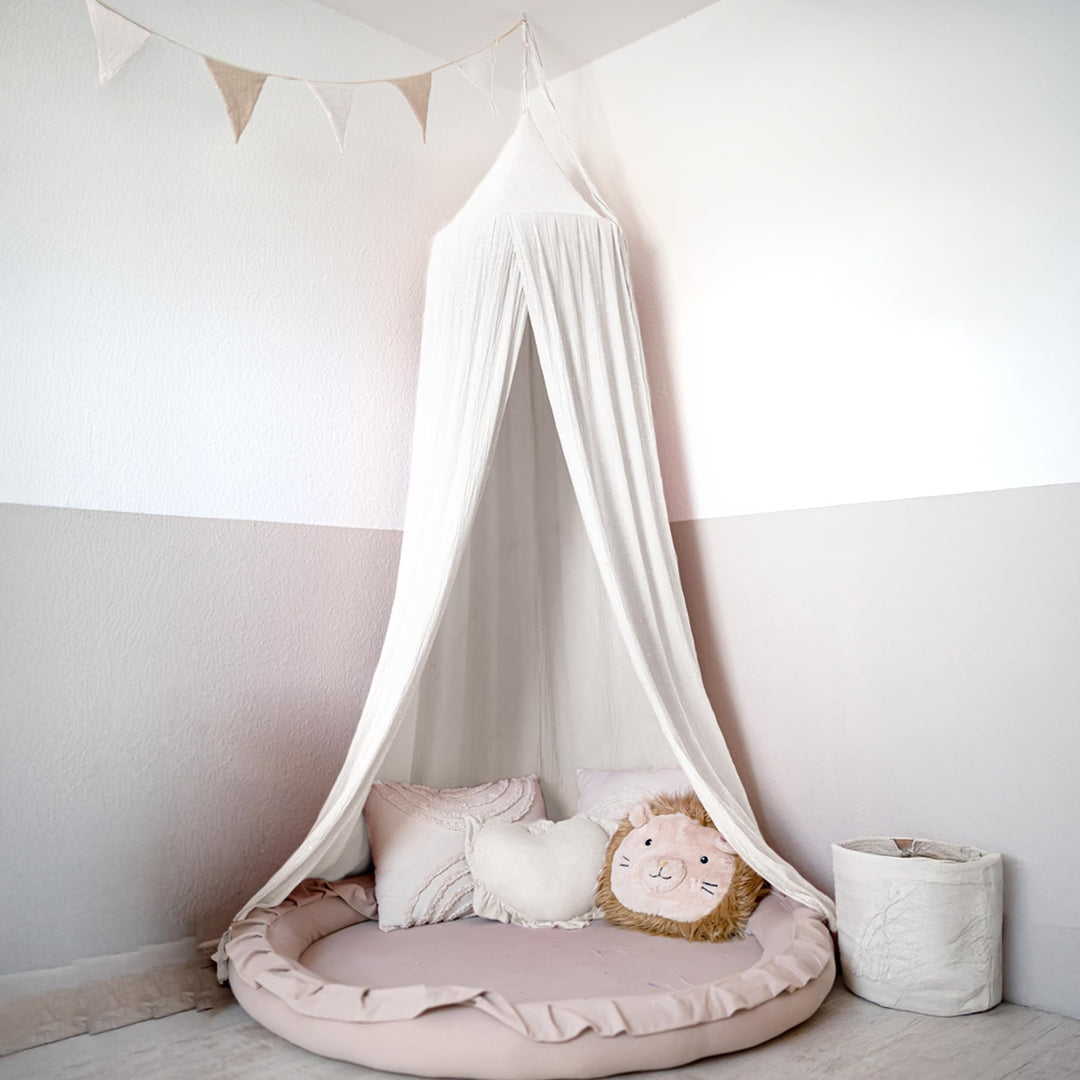 lilimaus Baldachin Kinderzimmer mit Goldapplikation [in 12 Farben] Betthimmel aus 100% Baumwolle Mus