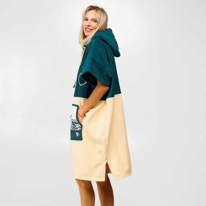 WAVE HAWAII Poncho Petrol Badeponcho 100% Baumwolle für Körpergrössen von 170 - 200 cm Umkleidehilfe
