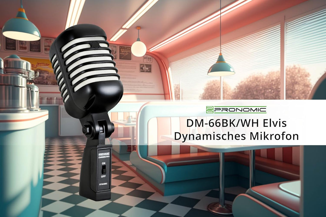 Pronomic DM-66BK/WH Mikrofon Dynamisches Vintage Gesangsmikrofon Retro Vocal Mikrofon (Frequenzgang: