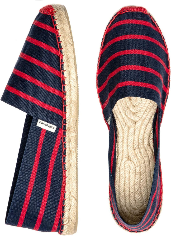 WELTENMANN gestreifte Herren Slip-on Espadrilles aus Baumwolle mit Schuhbeutel, 41-46, Handmade in S