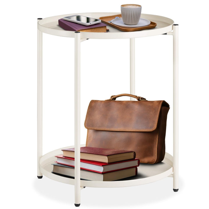 tectake® Tisch rund, Beistelltisch Metall, Kleiner Tisch, Couchtisch mit Stauraum, Coffee Table für