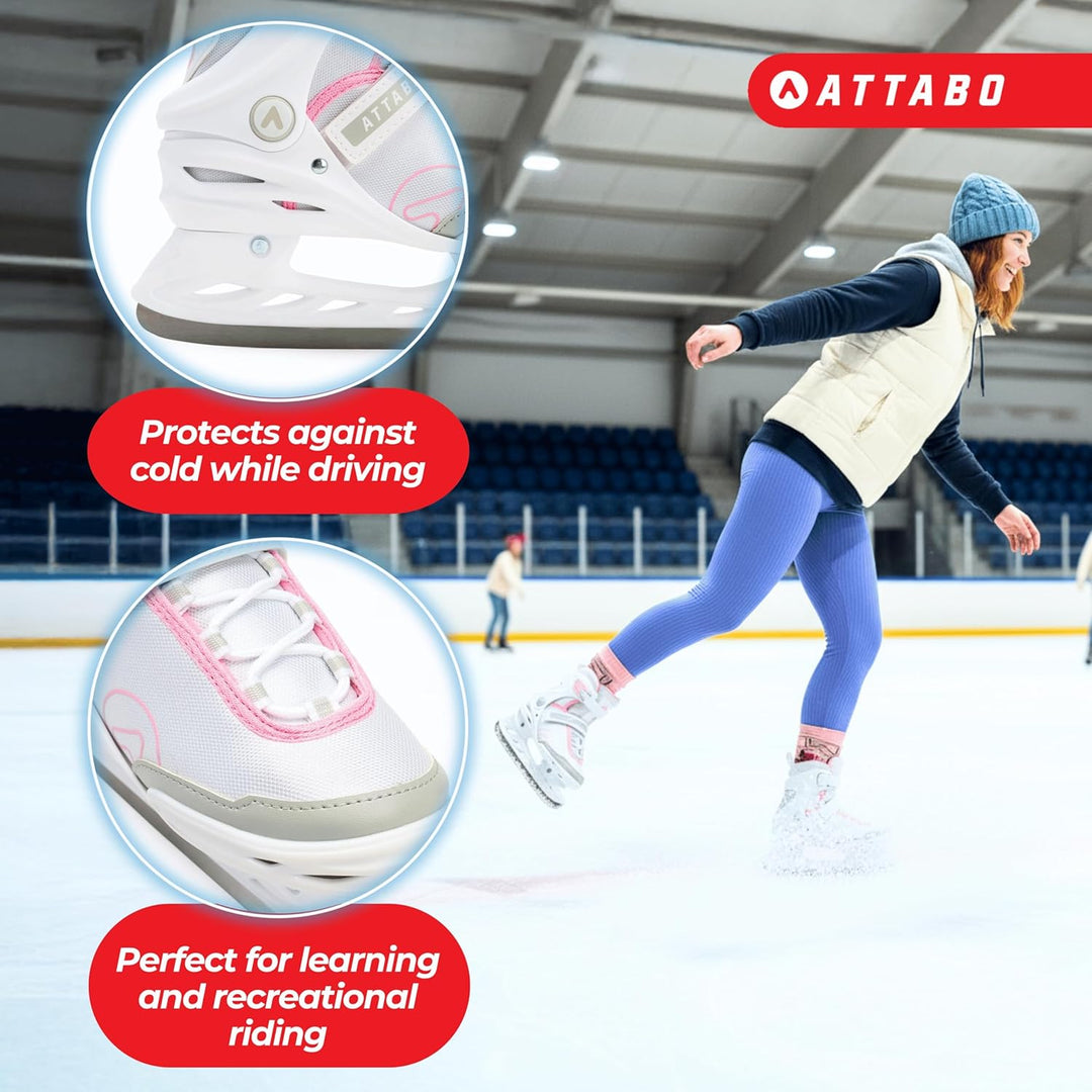 ATTABO Freizeit Schlittschuhe Damen TORA Weiss Grösse 36-41 EU Anfänger Schlittschuhe Schnalle und K