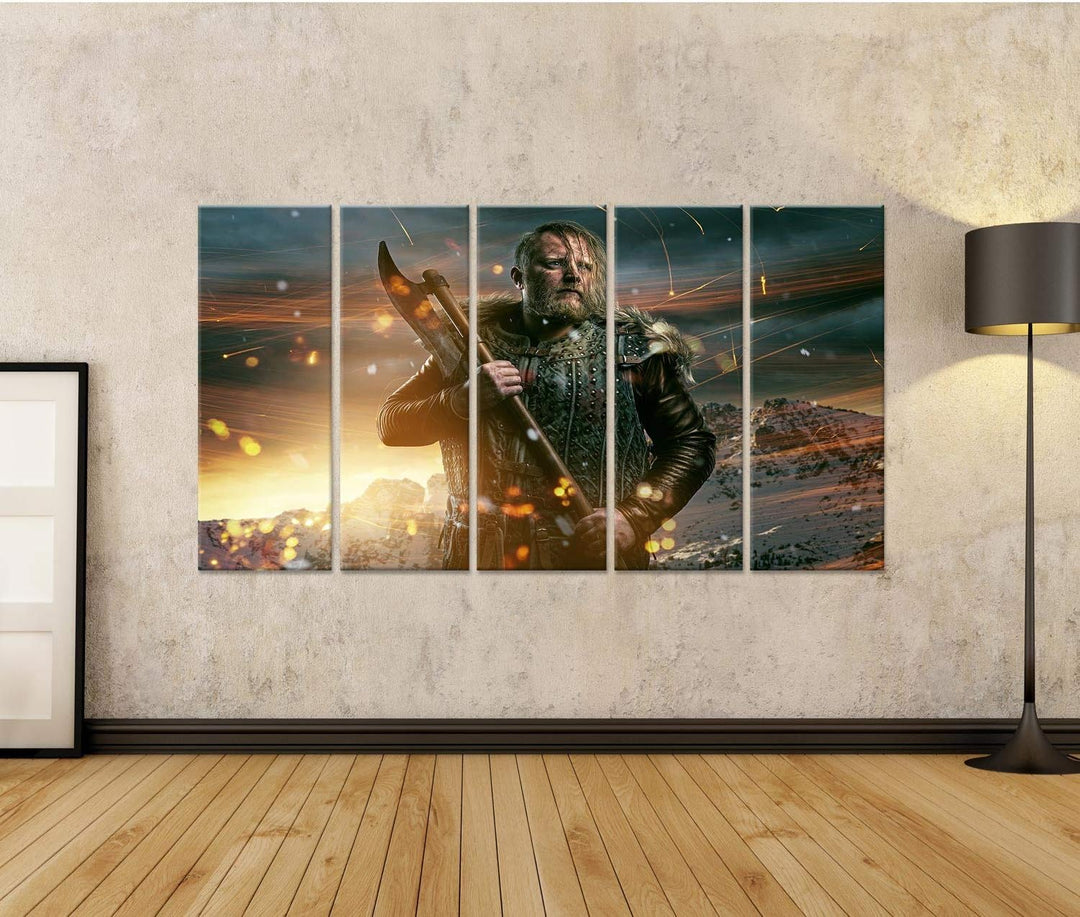 Bild auf Leinwand Wikinger im Kampf Wandbild Leinwandbild Kunstdruck Poster 170x80cm - 5 Teile XXL L