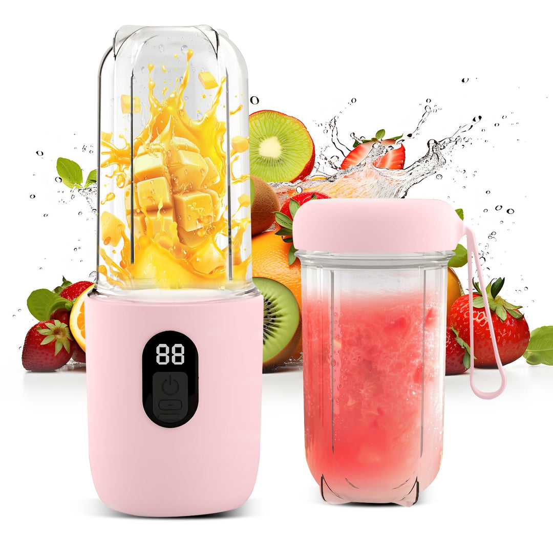 RoserRose Tragbarer Mixer, Portabler Elektrischer Saftpresse mit Digitalanzeige, 1500mAh Akku, Draht