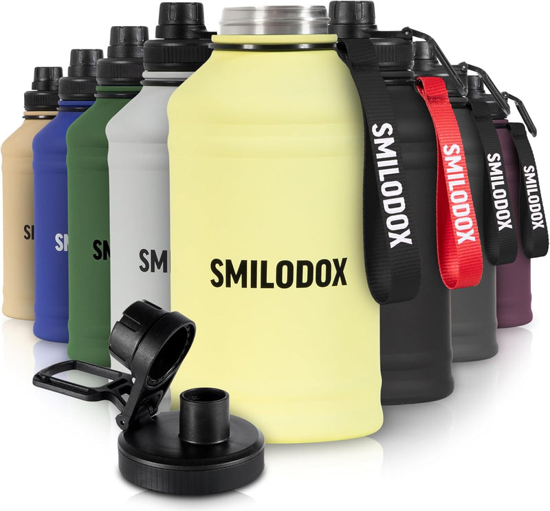 SMILODOX Edelstahl Trinkflasche 2,2 Liter - Extra Stark Sport & Fitness Wasserflasche mit Druckversc