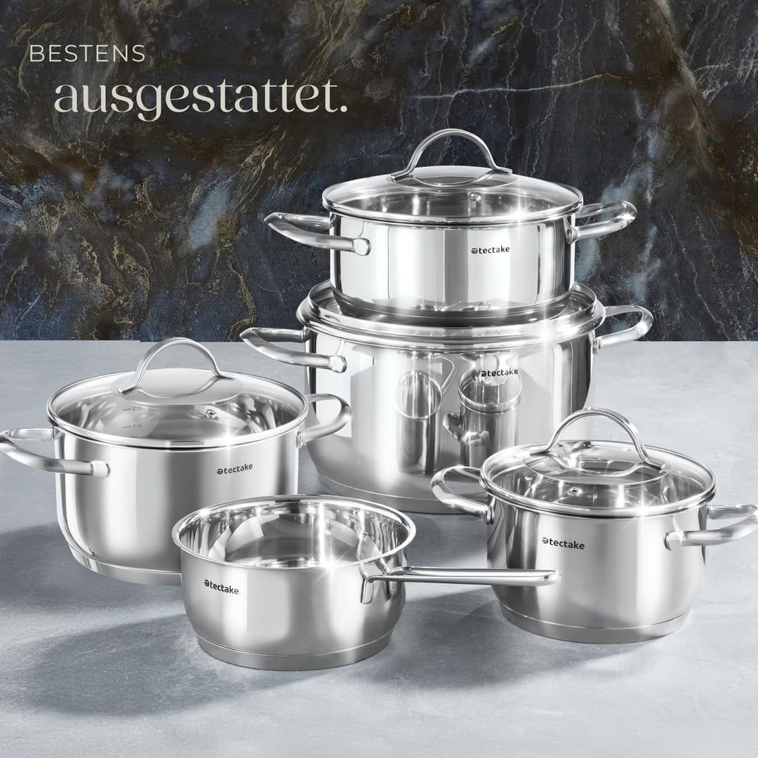 tectake® 9-tlg. Topfset, Edelstahl Kochgeschirr, Töpfe Set mit Deckel, Kochtopf Set für Induktionsko