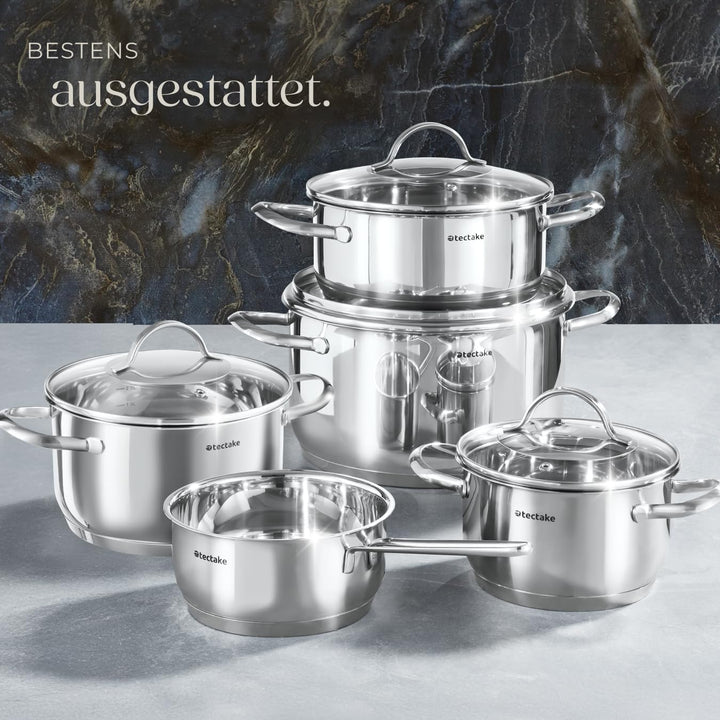 tectake® 9-tlg. Topfset, Edelstahl Kochgeschirr, Töpfe Set mit Deckel, Kochtopf Set für Induktionsko