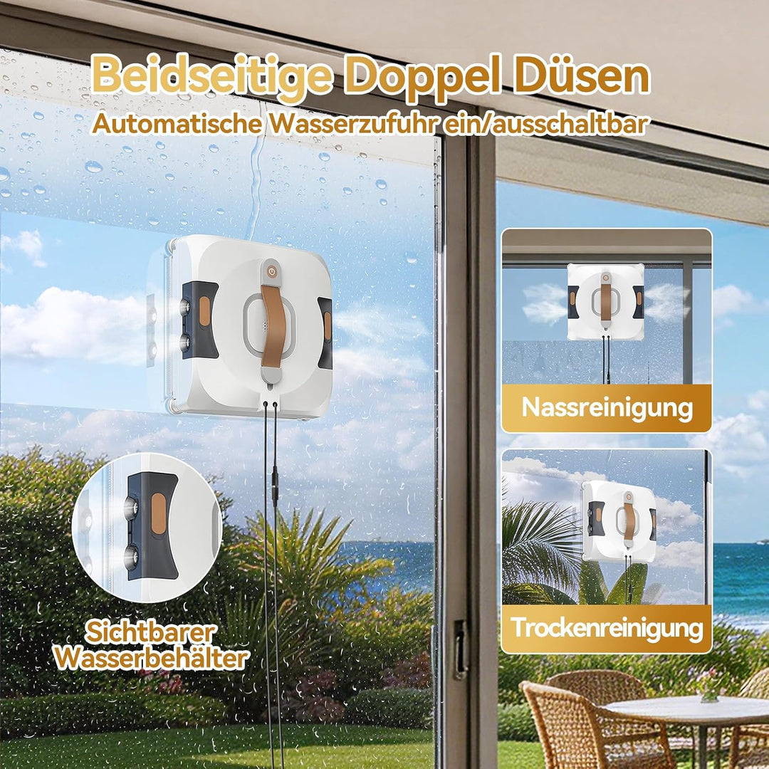 Fensterputzroboter mit Sprache Wechseln, Dual Side Spray Fensterreinigungsroboter mit 110ml ml Dual
