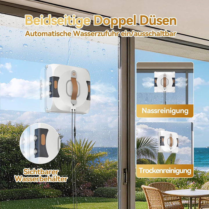 Fensterputzroboter mit Sprache Wechseln, Dual Side Spray Fensterreinigungsroboter mit 110ml ml Dual