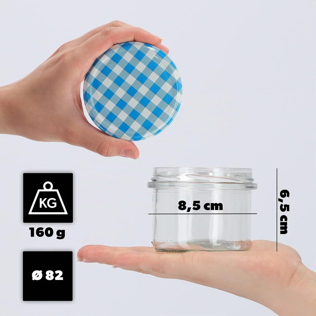 KADAX 20er Set Marmeladengläser 235ml TO82 Blau kariert, Einmachgläser Vorratsgläser Mason Jar mit S