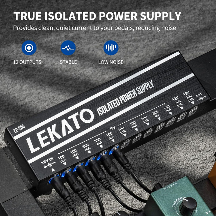 LEKATO Gitarre Pedal Netzteil, 12 Isolierte Ausgang für 9V/12V/18V, Effektpedal-Netzteil mit Kurzsch