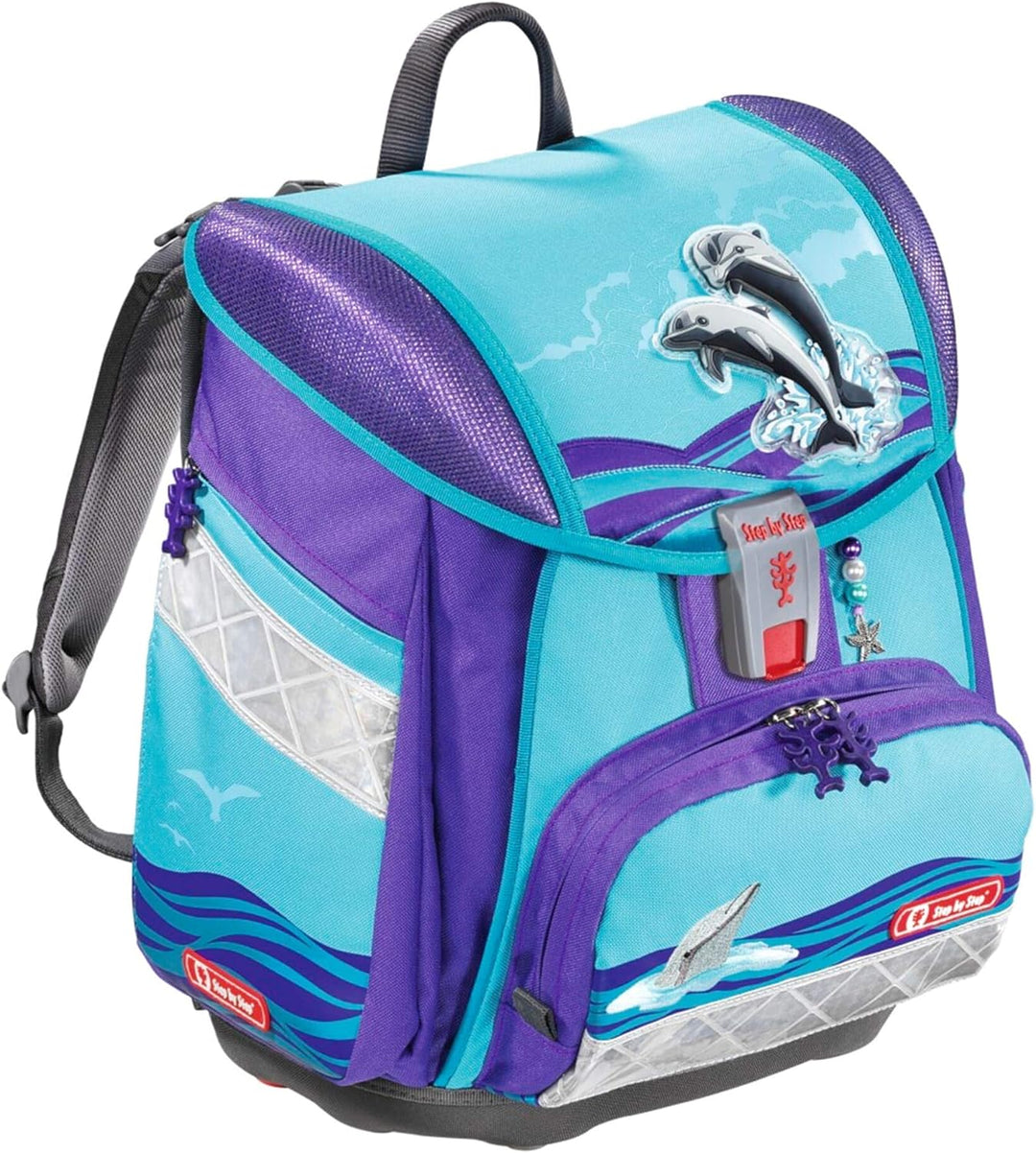 Step by Step Schulranzen-Set Touch 2 „Happy Dolphins“ 4-teilig, lila-blau, Traktoren-Design, ergonom