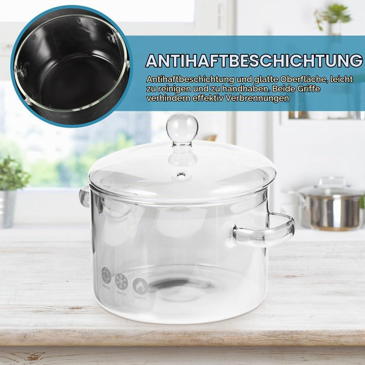 ERINGOGO Glastopf zum Kochen,Hoher Borosilikat- Glas- Suppe Topf Glas Sofortnudel Kochtopf Mit Decke