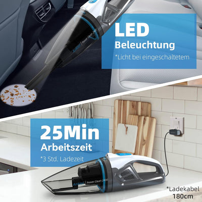 Anktel Handstaubsauger 9000Pa mit LED Beleuchtung Handstaubsauger Akku Kabellos Nass&Trocken Handsau