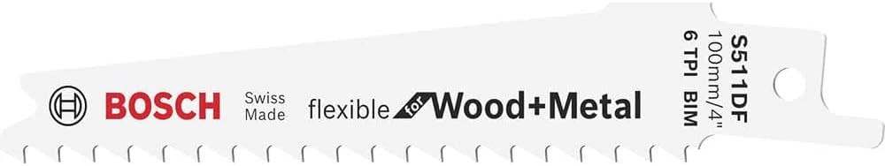 Bosch Professional 5 Stück Säbelsägeblatt S 511 DF Flexible for Wood and Metal (Länge 100 mm, Zubehö