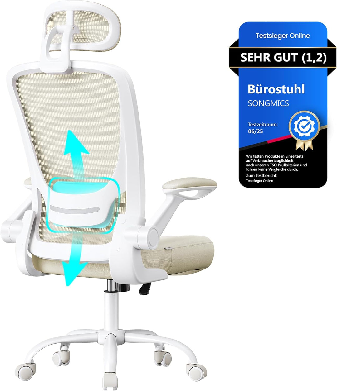 SONGMICS Bürostuhl ergonomisch, Schreibtischstuhl, Drehstuhl mit Mesh, gepolsterte Lendenstütze, Wip