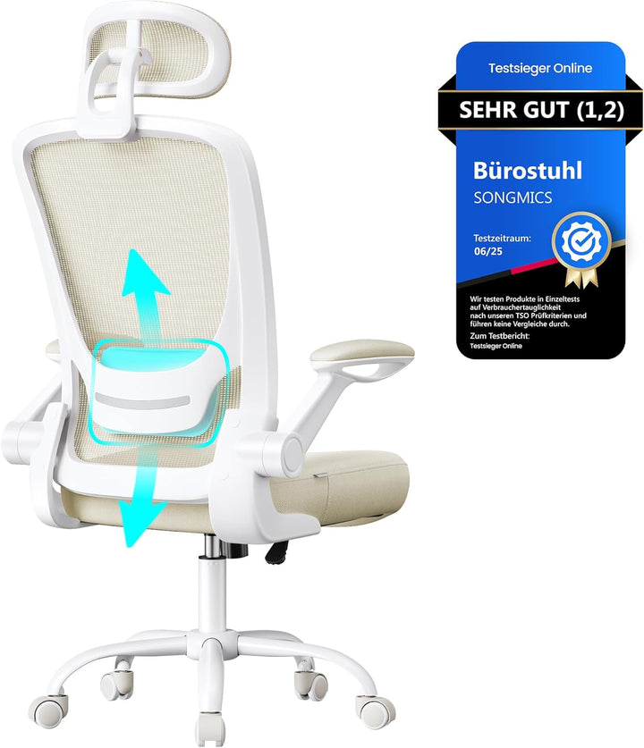 SONGMICS Bürostuhl ergonomisch, Schreibtischstuhl, Drehstuhl mit Mesh, gepolsterte Lendenstütze, Wip