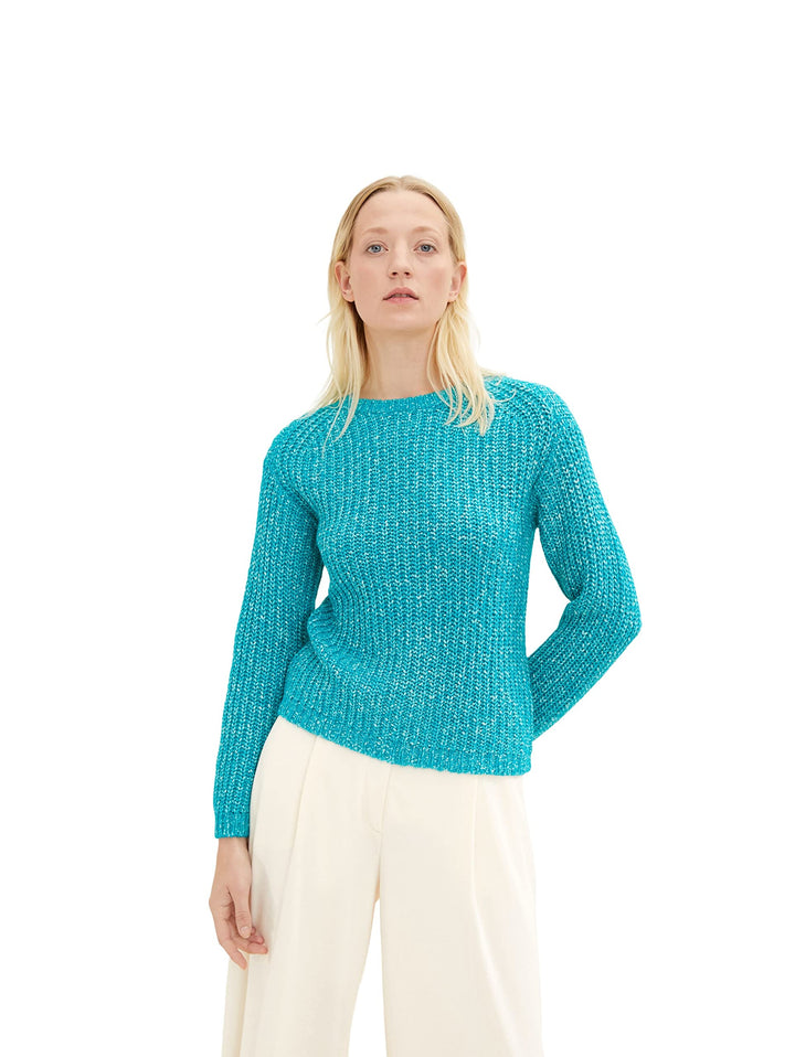 TOM TAILOR Damen Basic Pullover XXL 30561 - Teal Blue Melange, XXL 30561 - Teal Blue Melange