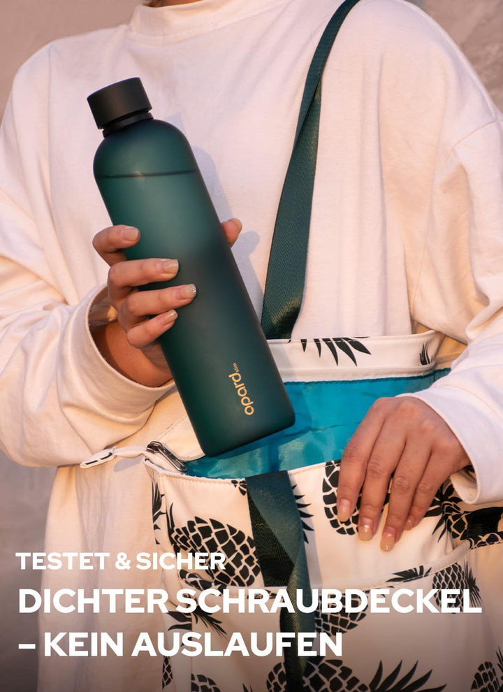 Opard Slim Trinkflasche 1l, Kohlensäure geeignet Wasserflasche, Water Bottle Spülmaschinenfest, BPA