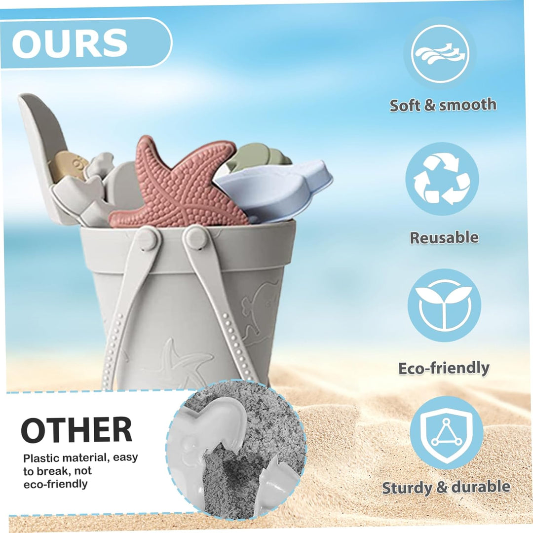Sandspielzeug für Kinder, 8 Stück, sicheres Silikon-Strandspielzeug mit Schaufel, Eimer und Sandform