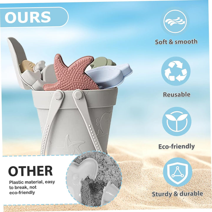 Sandspielzeug für Kinder, 8 Stück, sicheres Silikon-Strandspielzeug mit Schaufel, Eimer und Sandform