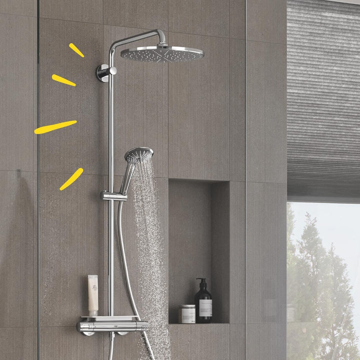 GROHE Vitalio Joy 310 - Duschsystem mit Thermostatbatterie (wassersparend, Wandmontage, 3 Strahlarte