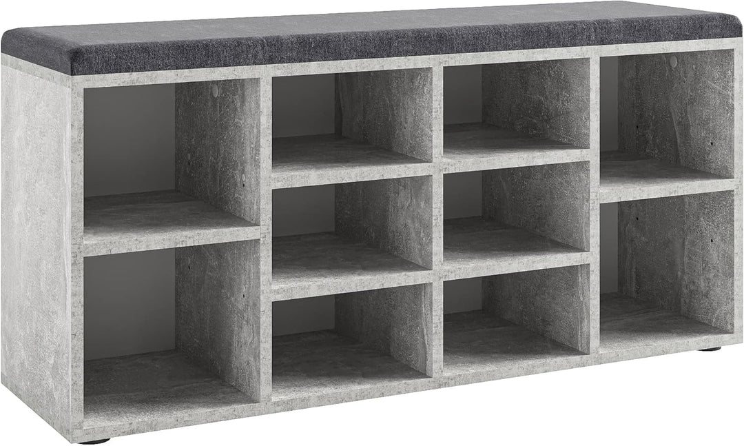 KOMTO Schuhbank mit Sitzfläche - Schuhregal Beton 104 x 50 x 30 cm Schuhschrank mit Sitzbank Flur Ba