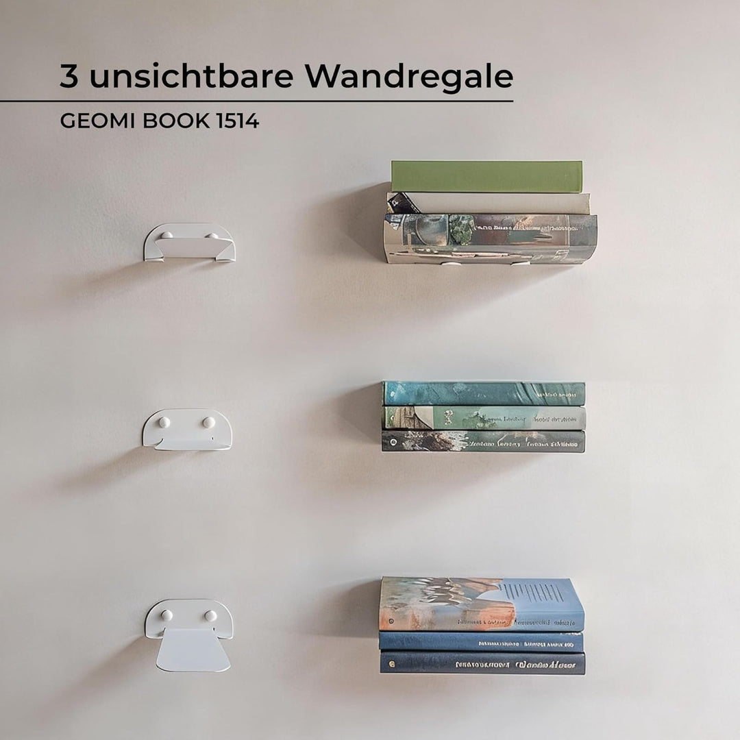 MILUKA Unsichtbares Bücherregal Wand | 3er Set Wandregal weiss für Bücher von 15 cm | Schwebendes Bü